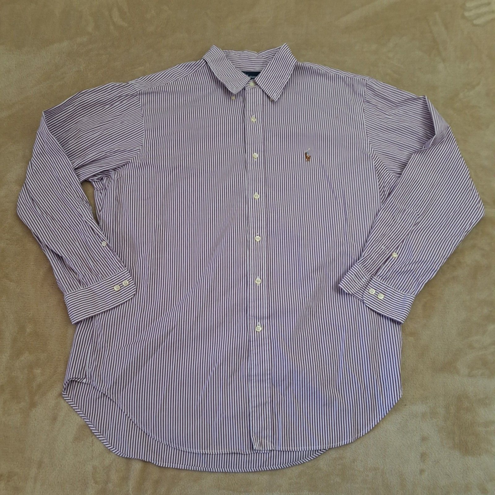 Ralph Lauren Dress Shirt Men's Large Purple Striped Button Up Classic Fit 16.5